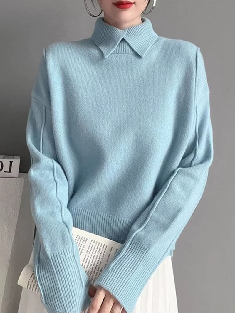 Pull tricoté à col Polo pour femme, élégant, couleur unie, doux, décontracté, bas, nouvelle collection automne hiver 2025
