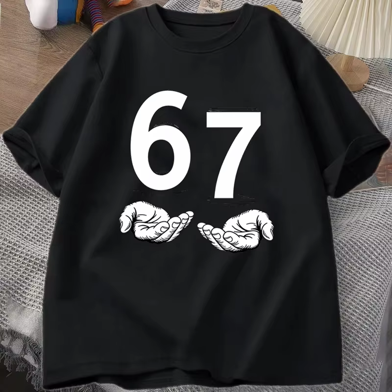 T-shirt Meme 67 pour hommes et femmes, imprimé amusant, manches courtes, coupe ample et confortable, style streetwear, mode masculine