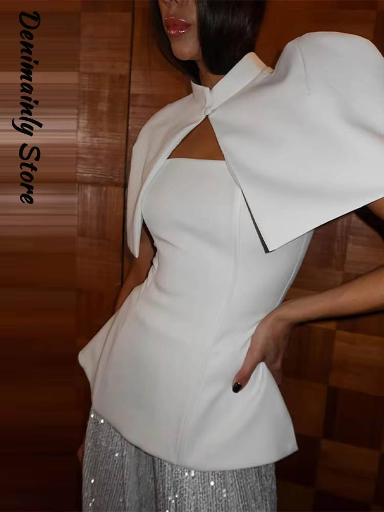 Mode bustiers avec châle femmes mince bretelles haut sans manches demi col haut châles 2 pièces ensembles 2026 printemps dame vêtements