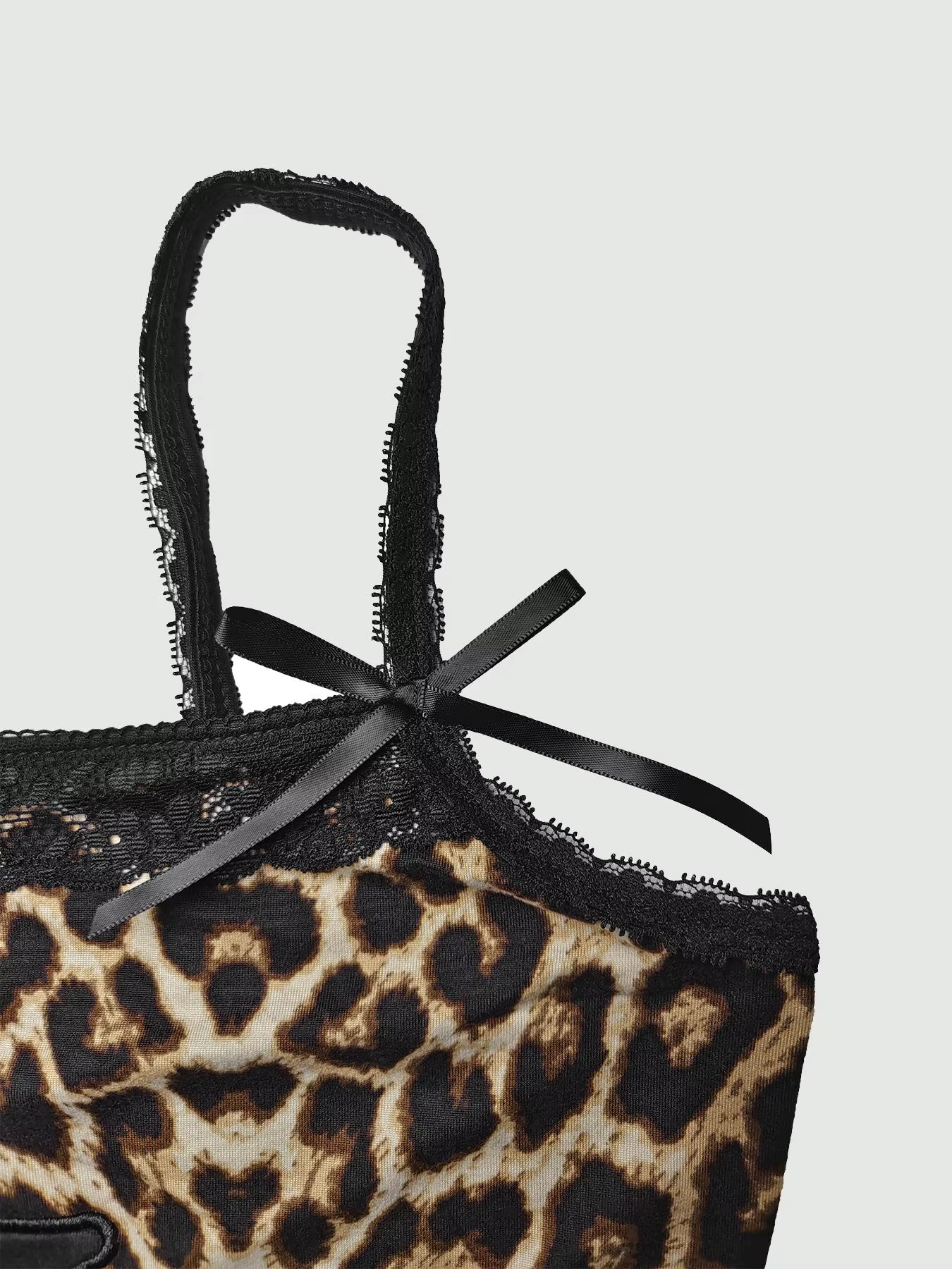 Dames imprimé léopard haut à licou Sexy décontracté dentelle épissure papillon noeud brodé étoile dames débardeur