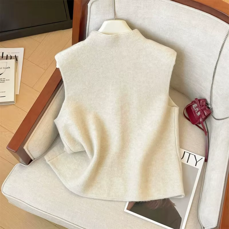 Pull élégant sans manches en tricot, simple boutonnage, gilet à boutons, Streetwear décontracté, débardeur pour dames, pull irrégulier