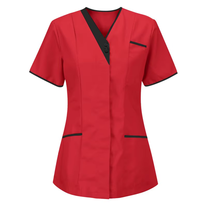 Tenue de travail clinique, uniforme médical d'infirmière, haut de blouse médicale à manches courtes, vêtements de médecin, blouse médicale unie à col en V, tenue de travail