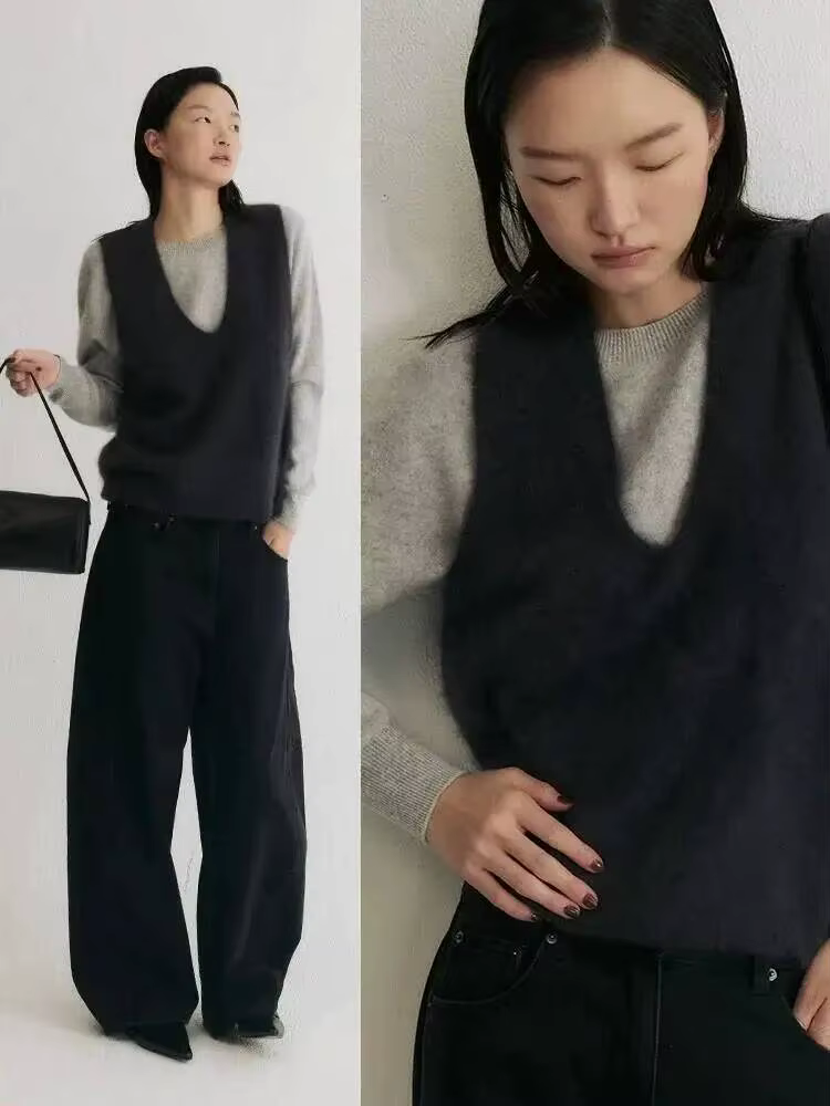 Gilet en laine polaire pour femmes, col en V, automne-hiver, mélange 4% cachemire 91% laine, hauts en tricot.