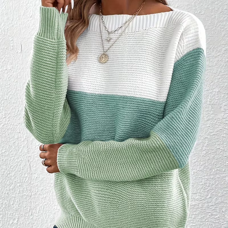 Hauts pour femmes, pull tricoté à col rond et manches longues, automne et hiver