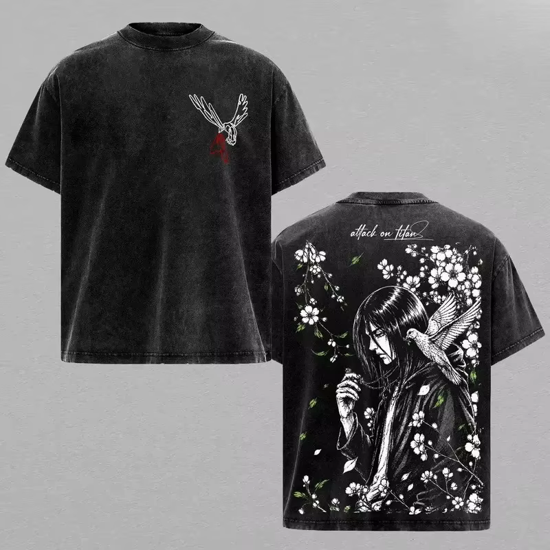 T-shirt imprimé Hot Anime Attack on Titan Mikasa Ackerman pour hommes et femmes, vêtements en coton, t-shirt rétro délavé, t-shirt unisexe, hauts manga