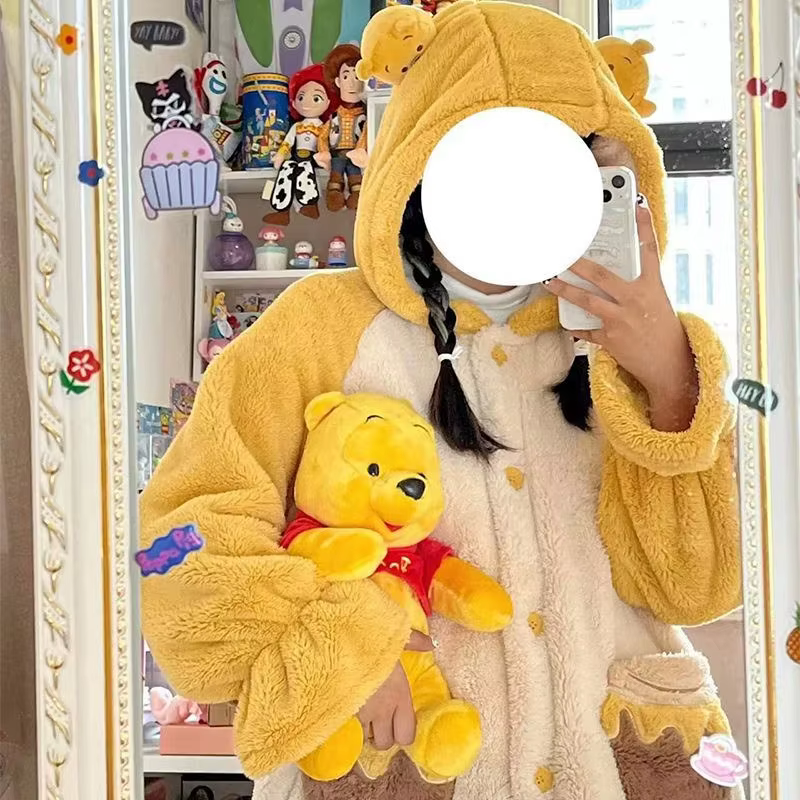 Bear-Robe pyjama à capuche en peluche pour femme, peignoir chaud, chemise de nuit douce, vêtements pour la maison, mode féminine, glouton, nouveau