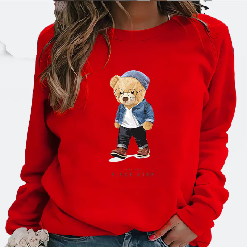 Sweat à capuche à col rond imprimé ours pour femmes, Streetwear décontracté à la mode, haut de Style européen et américain
