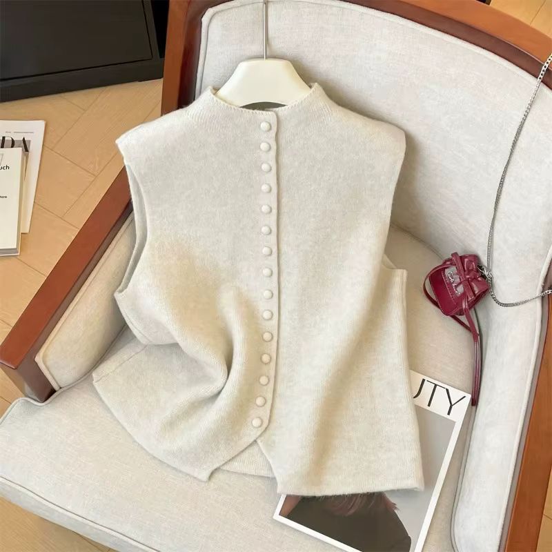 Pull élégant sans manches en tricot, simple boutonnage, gilet à boutons, Streetwear décontracté, débardeur pour dames, pull irrégulier