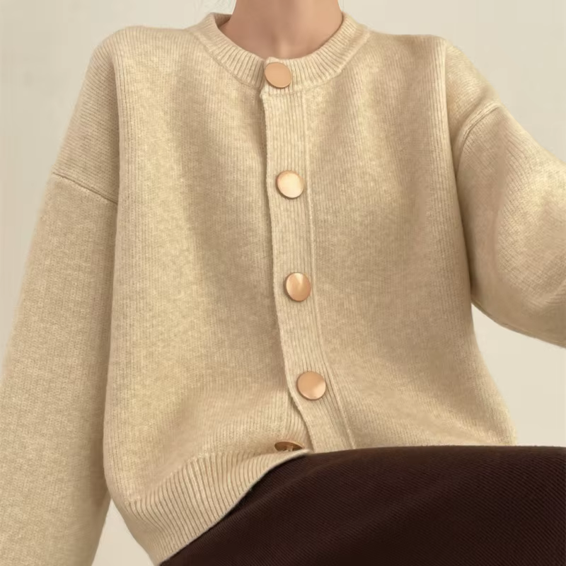 Pull pour femme, idéal pour l’automne et l’hiver, à boutons, de couleur unie, pull en tricot pour étudiantes, cardigan ample pour femme, haut à col rond.
