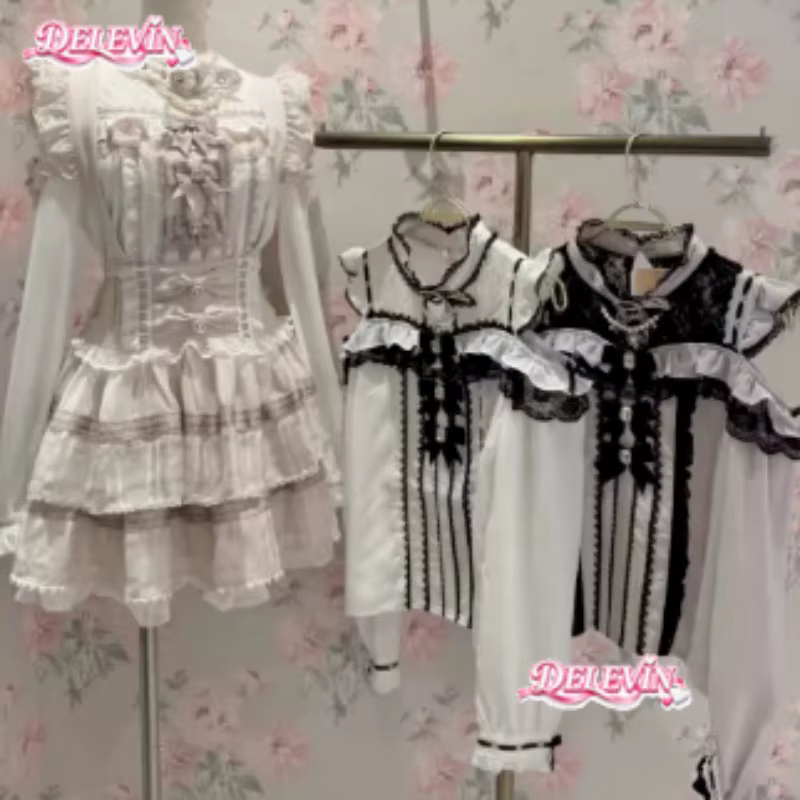 Chemisier Lolita pour femmes Liz Japanese Mine Series Sweet Girls, à épaules dénudées, en dentelle, nouvelle collection été, manches longues ou courtes