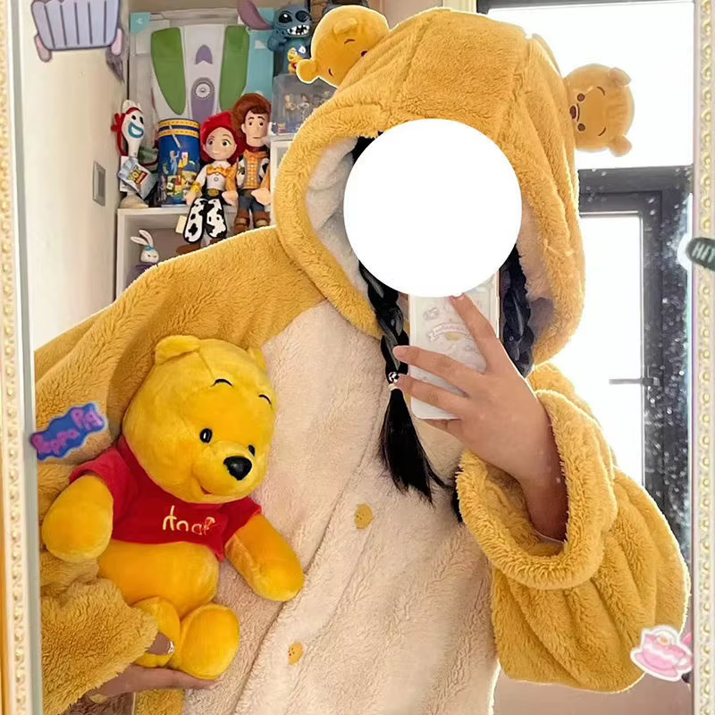 Bear-Robe pyjama à capuche en peluche pour femme, peignoir chaud, chemise de nuit douce, vêtements pour la maison, mode féminine, glouton, nouveau