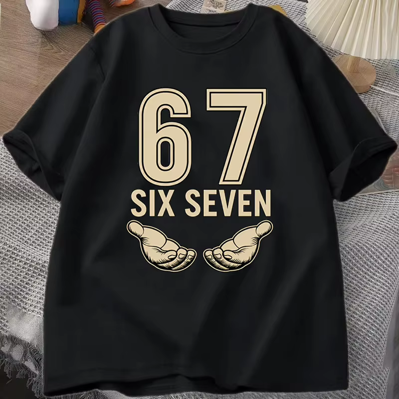T-shirt Meme 67 pour hommes et femmes, imprimé amusant, manches courtes, coupe ample et confortable, style streetwear, mode masculine
