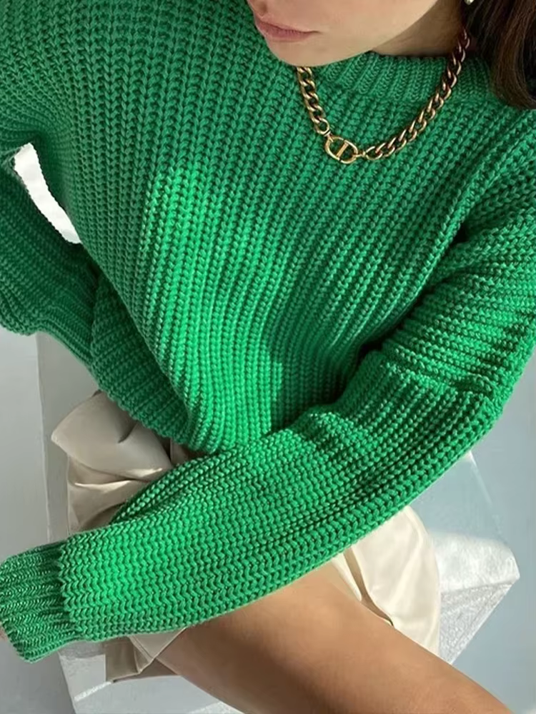 Pull pour femme 2026, mode automne et hiver, coupe ample, col rond, couleur unie, manches longues