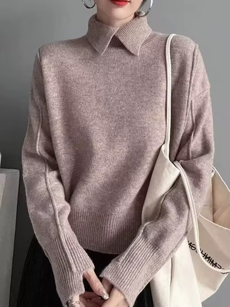 Pull tricoté à col Polo pour femme, élégant, couleur unie, doux, décontracté, bas, nouvelle collection automne hiver 2025