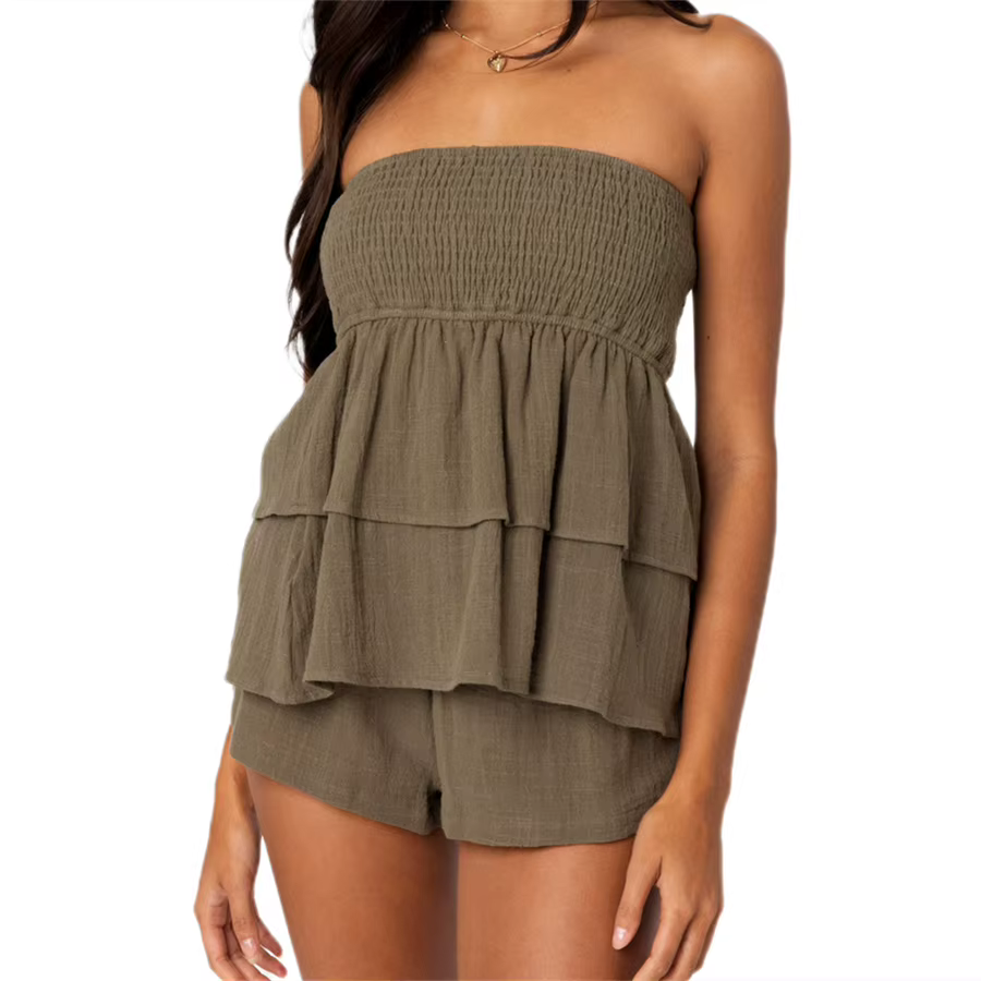 Débardeur Puloru American Retro à Volants Polyester Pour Femme Occasions Estivales